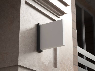 Mimari taş bina üzerine boş küp tabelasını düzenle