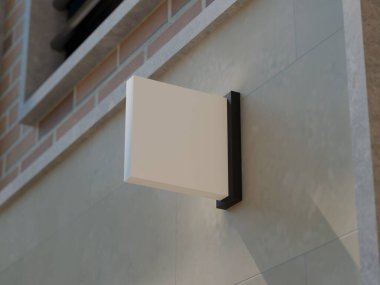 Pürüzsüz duvarda beyaz tabela, damgalamak için mükemmel..