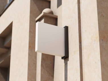 Duvarda gölgesi olan temiz ve modern beyaz bir tabela..