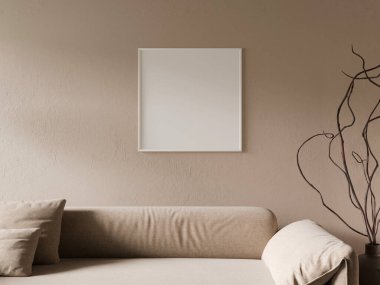 Bej ev ayarlarıyla temiz kare beyaz çerçeve modeli