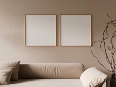 Modern ev içinde duvarda çift kare ahşap çerçeveler
