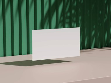 Tropikal gölgeleri ve yeşil arkaplanı olan tek yüzen kartvizit.