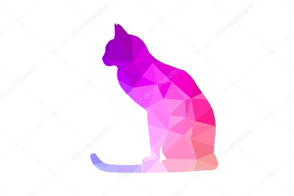 Colorful Polygonal  Cat on White Background