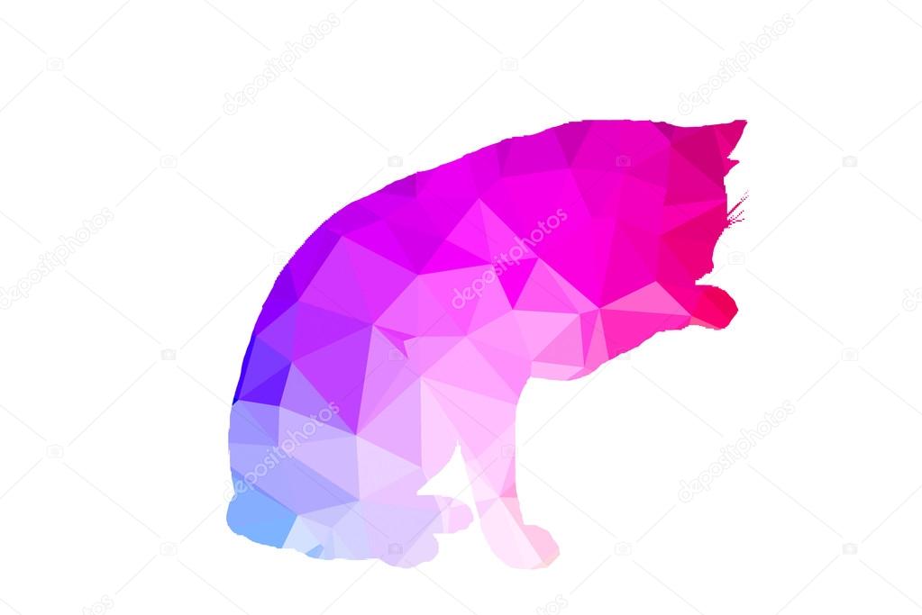Colorful Polygonal  Cat on White Background