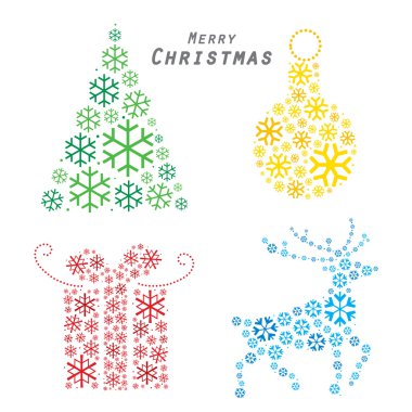 Neşeli Noel ağacı Ren geyiği hediye kar taneleri vektör yaptı.