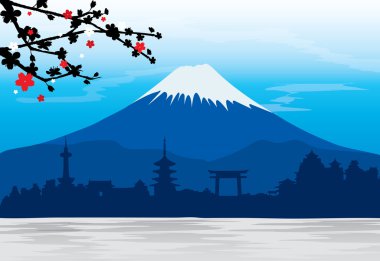 Dağ Fuji Japonya Sakura görünümü manzara vektör seyahat yer