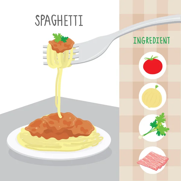 Nemzetközi élelmiszer-spagetti összetevő rajzfilm vektor — Stock Vector