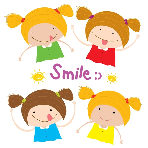 Kids Girl Children Smile Happy Cartoon Character Vector — Stock Vector