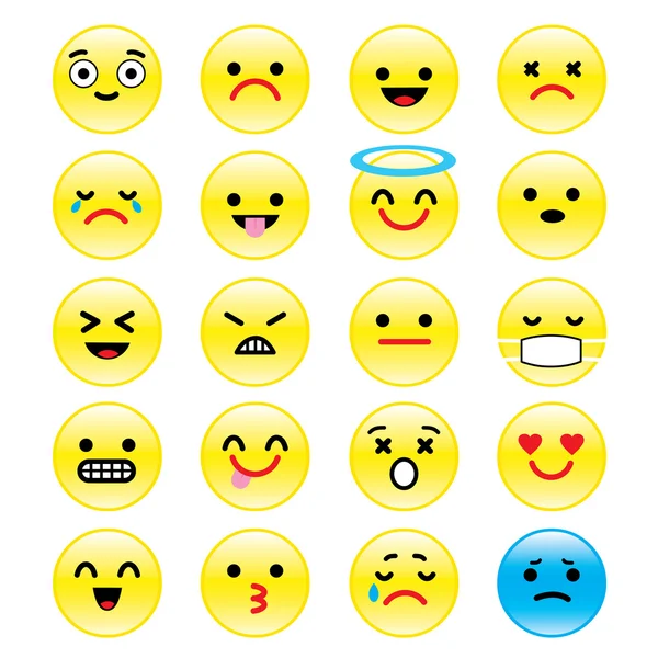 Ícones vetoriais de rostos sorridentes emoção Desenhos animados —  Vetores de Stock