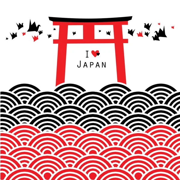 Röd svart våg seamless mönster Fushimi Inari Taisha helgedom i Kyoto, Japan wall vektor — Stock vektor