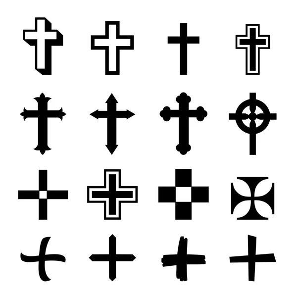 Vector black crosses icon set on white background — Stock Vector