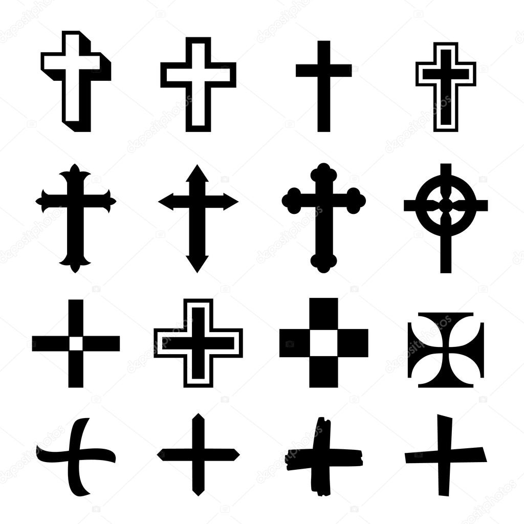 Vector black crosses icon set on white background