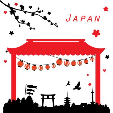Japonya görünümü seyahat vektör siyah ve kırmızı