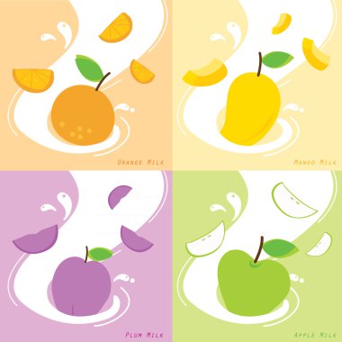 Süt lezzet turuncu Erik Mango Apple vektör