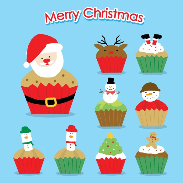 Cupcake Cartoon Merry Christmas Vector — Stock Vector