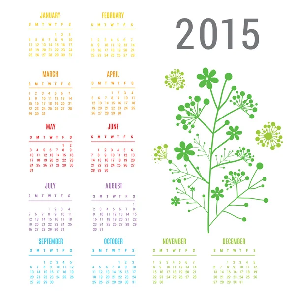 Calendar 2015 Flower Vector — Stock Vector