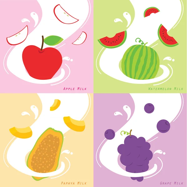 Milk Flavor Apple Papaya Watermelon Grape Vector — Stock Vector