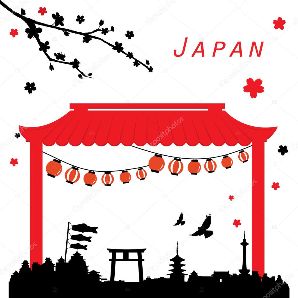 Japan View Travel Black and Red Vector