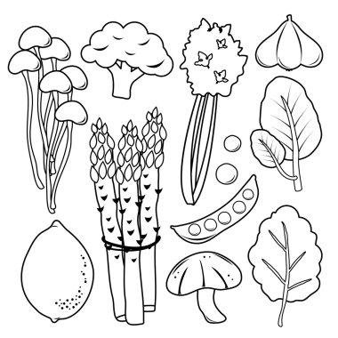 Sebze siyah simge kümesi vektör