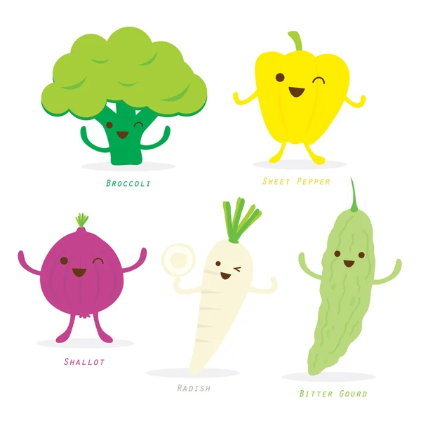 Dibujos animados vegetales lindo conjunto de vectores — Vector de stock