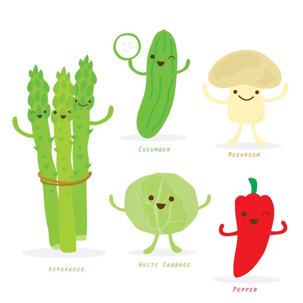 Dibujos animados vegetales lindo conjunto de vectores — Vector de stock