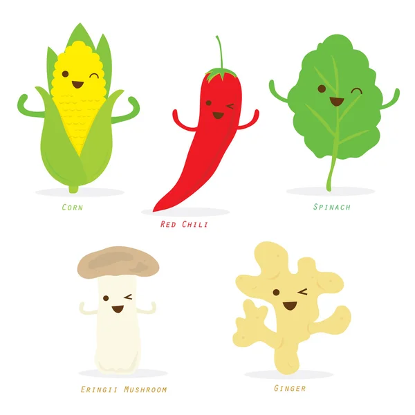 Dibujos animados vegetales lindo conjunto de vectores — Vector de stock