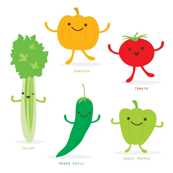 Dibujos animados vegetales lindo conjunto de vectores — Vector de stock