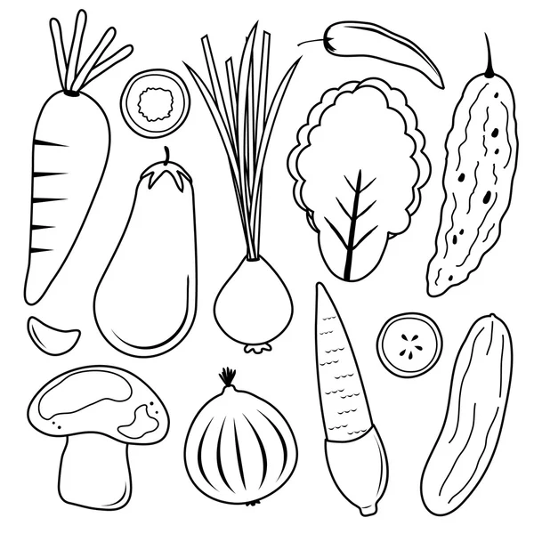 Sebze siyah simge kümesi vektör