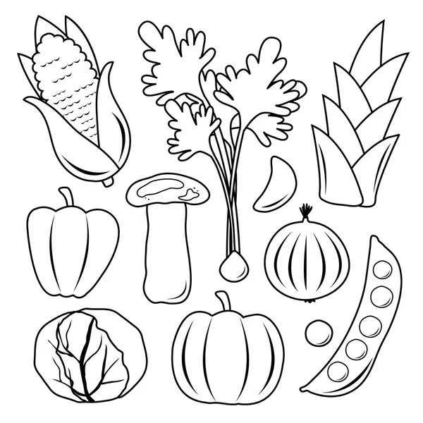 Ensemble d'icônes noires de légumes vecteur — Image vectorielle