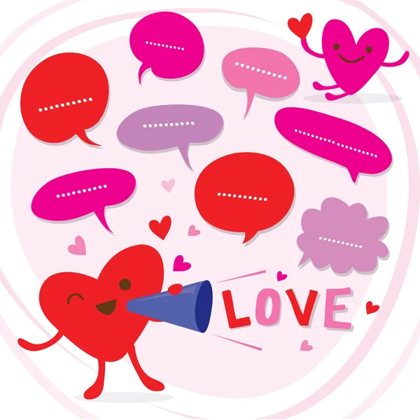 Srdce hovoří láska srdíčko roztomilé kreslené vektorové — Stockový vektor
