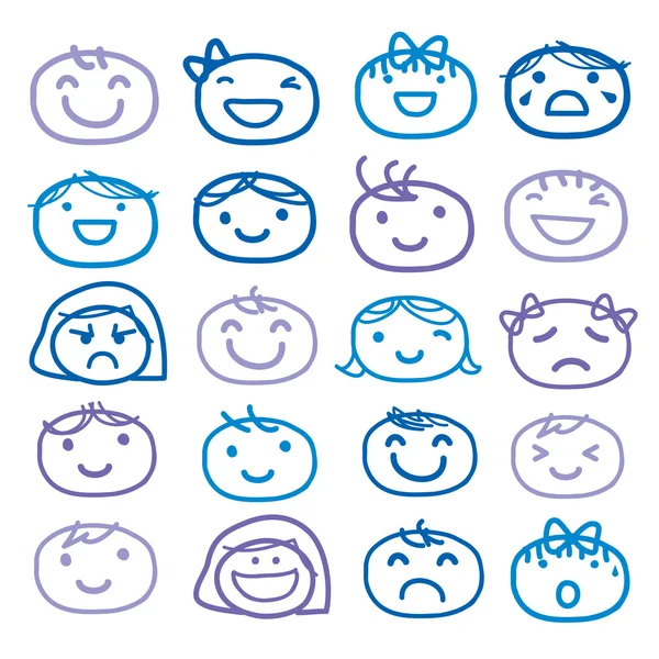 顔の子供たちを描く感情感情アイコンかわいい漫画ベクトル デザイン — ストックベクタ