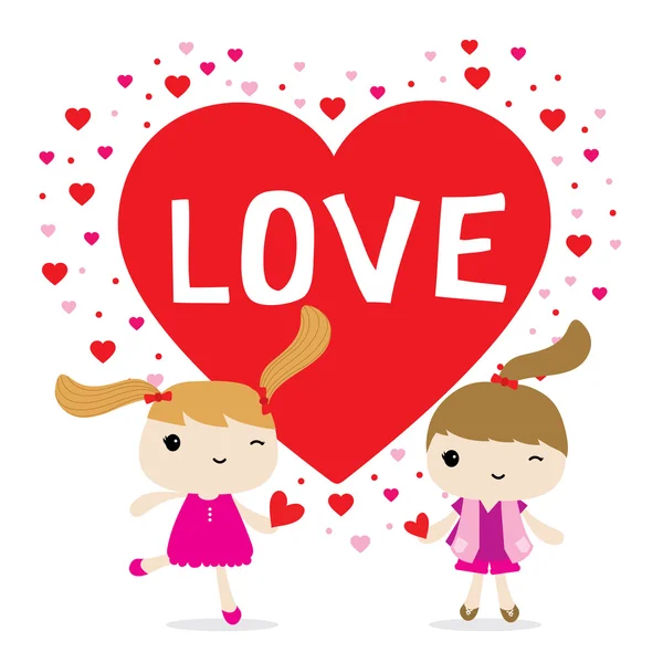 Love Girl Cute Cartoon Character Vector — Stock Vector