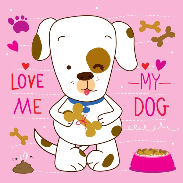 Láska, láska mě můj pes kreslený roztomilý vektorový Design — Stockový vektor