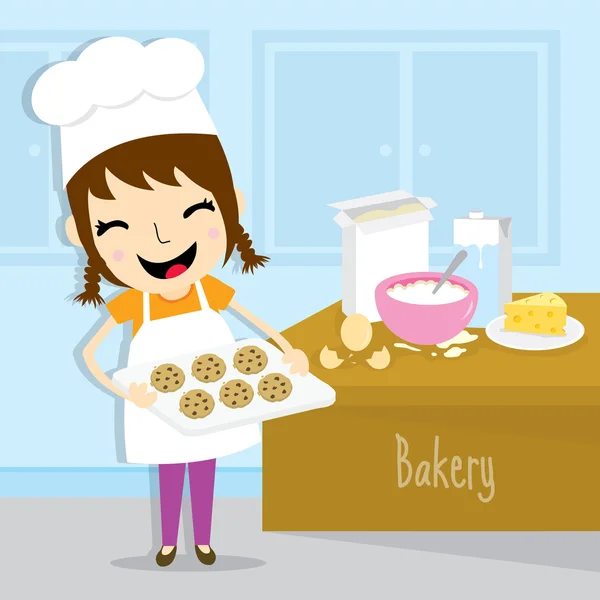 Chica hacer panadería actividad lindo vector de dibujos animados — Archivo Imágenes Vectoriales