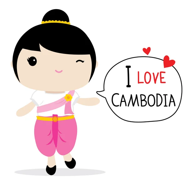 Kambodża kobiet strój narodowy Cartoon wektor — Wektor stockowy