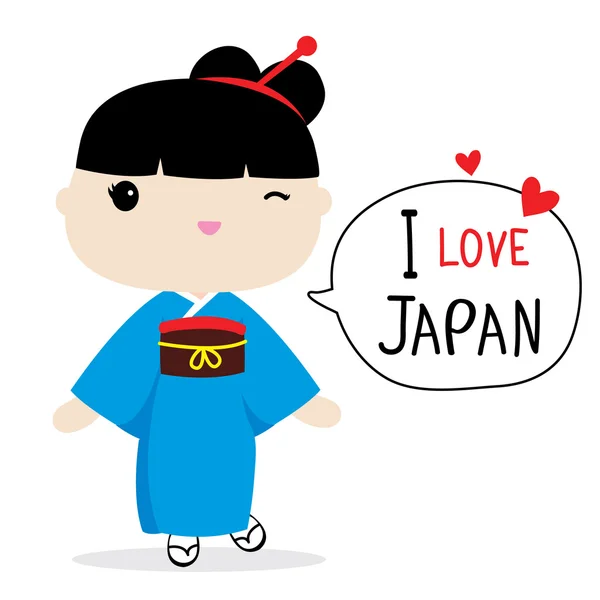 일본 여성 국가 복장 만화 벡터 — 스톡 벡터