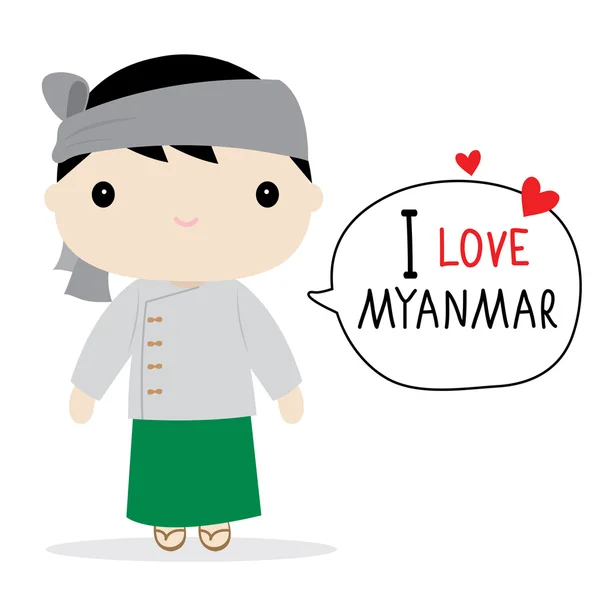缅甸男子民族服饰卡通矢量 — 图库矢量图片