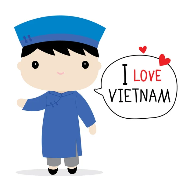 В'єтнам чоловіків національних костюмах мультфільм вектор — стоковий вектор