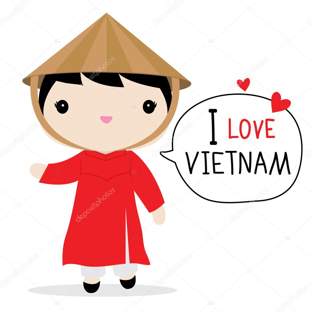 Vietnam Women National Dress Cartoon Vector