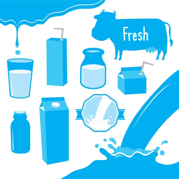 De melk van de koe blauwe pictogram Cartoon Vector ontwerp van de verpakking — Stockvector