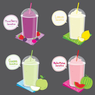 Mixed Berry Lemon Guava Watermelon Juice Fruit Smoothie Cartoon Vector