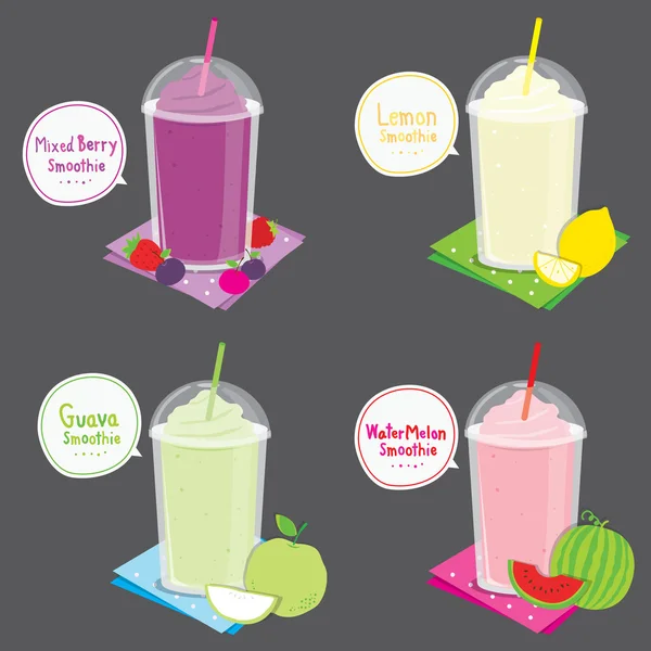 Mixed Berry Lemon Guava Watermelon Juice Fruit Smoothie Cartoon Vector