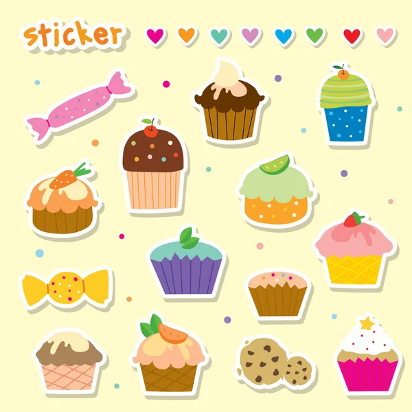 Aufkleber Cupcake Cartoon niedlicher Vektor — Stockvektor