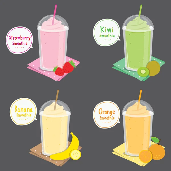 Strawberry Kiwi Banana Orange Juice Fruit Smoothie Cartoon Vector — Stock Vector
