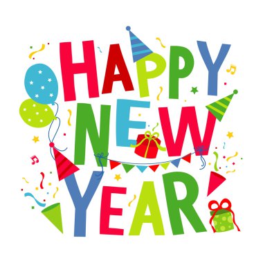 Mutlu yeni yıl metin karikatür vektör