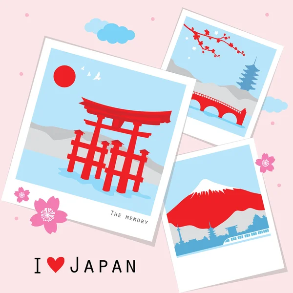Japon Voir le vecteur de mémoire de cadre photo de voyage — Image vectorielle