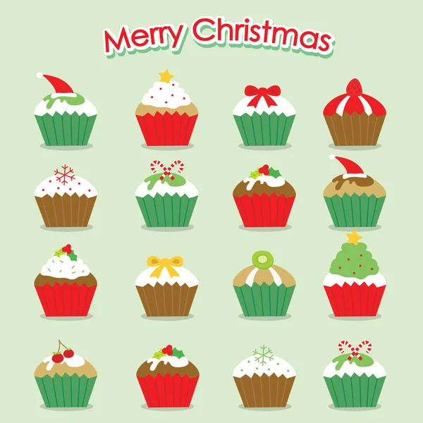 Cupcake Cartoon Merry Christmas Vector — Stock Vector