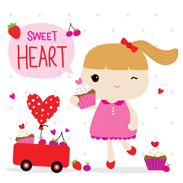 Love Valentine Girl Cute Cartoon Character Vector — Stock Vector