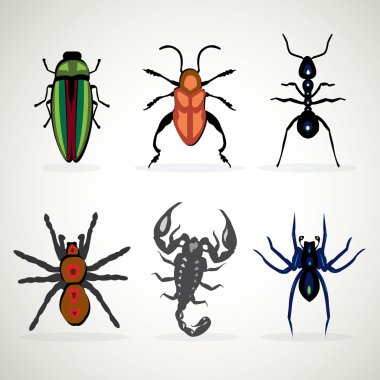Insects animal dangerous icons set cartoon illustration clipart