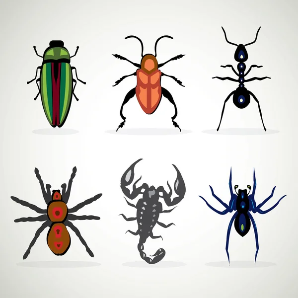 Insects animal dangerous icons set cartoon illustration — Stock Vector
